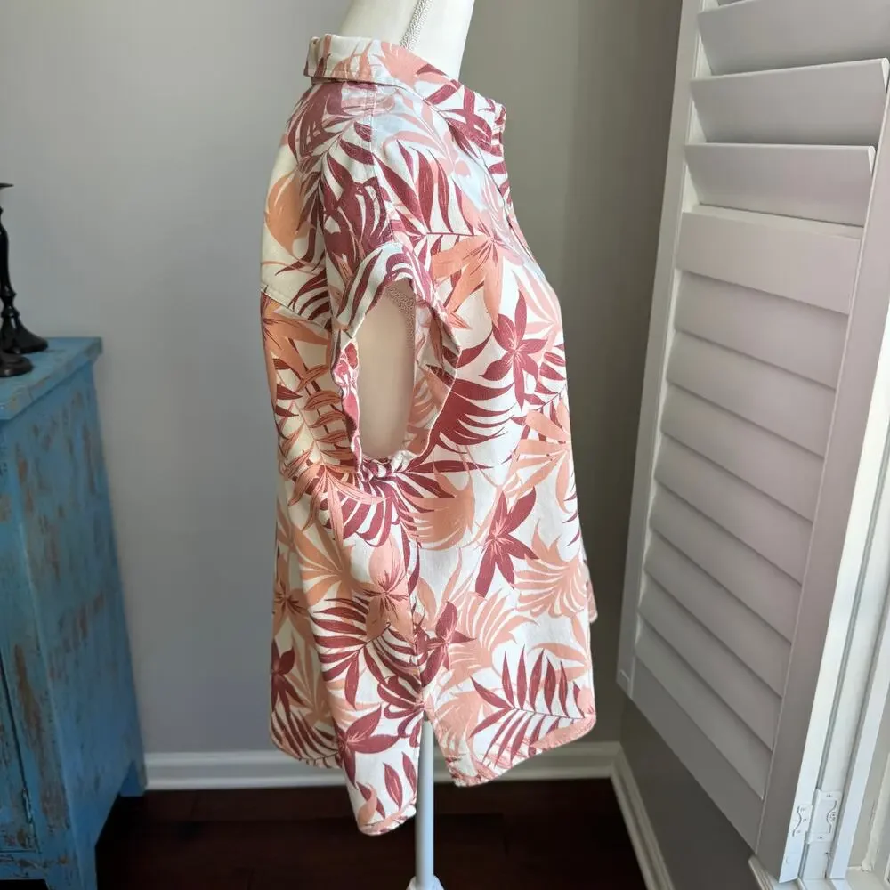 COASTAL COMFORT Top Womens L Tropical Palm Print Retro Hawaiian Surfer Vibe - Picture 4 of 12